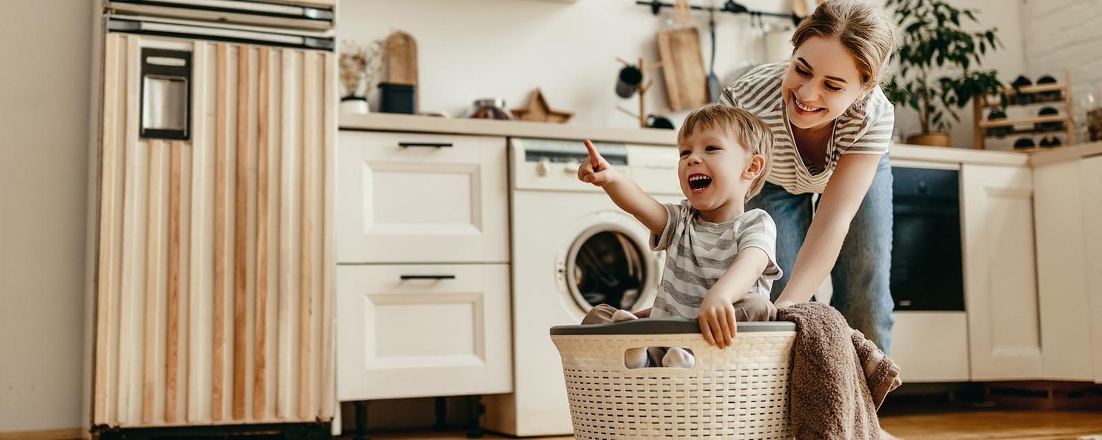 mom son kitchen