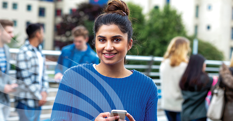 college student with phone