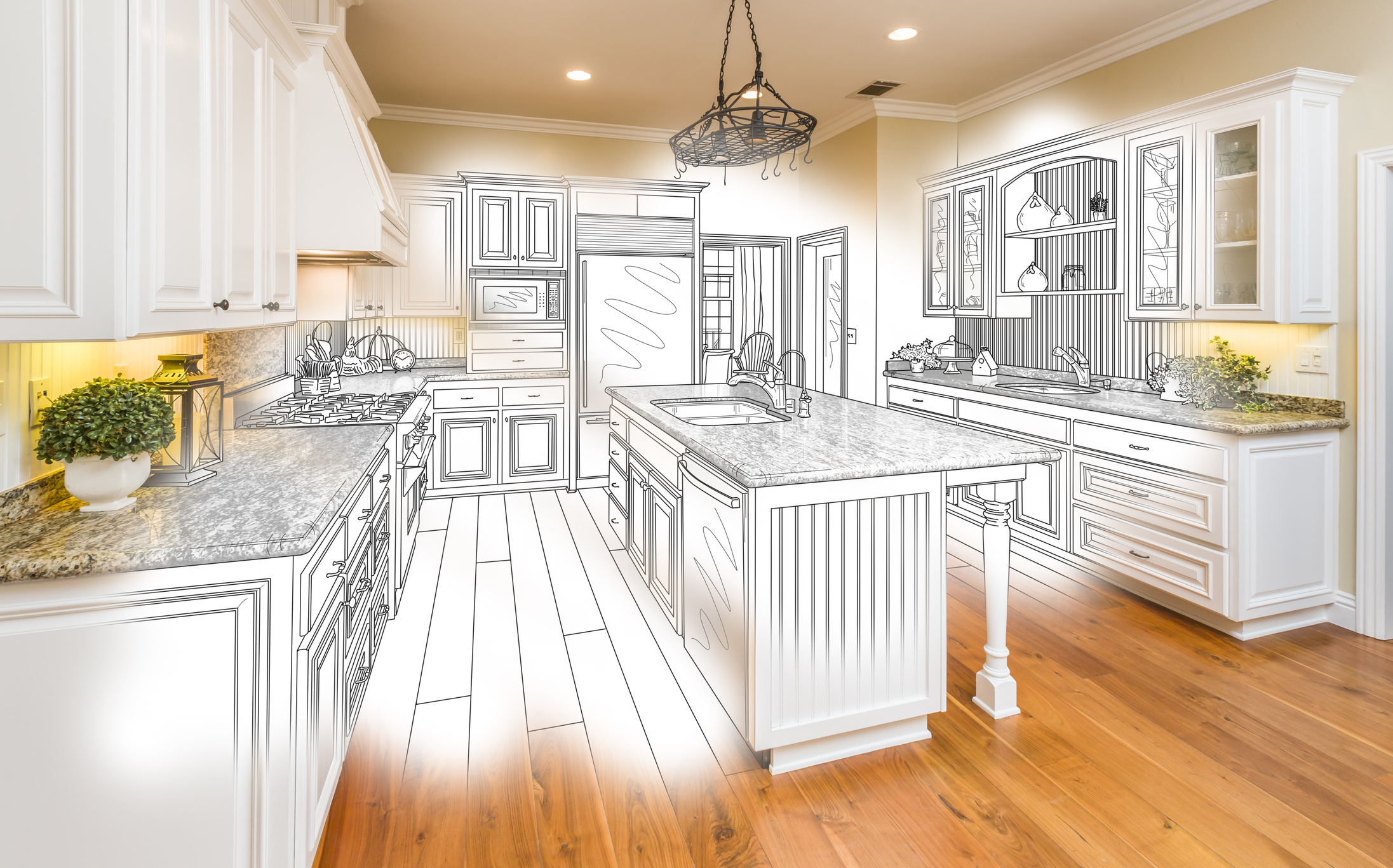 sketch of a kitchen becoming reality